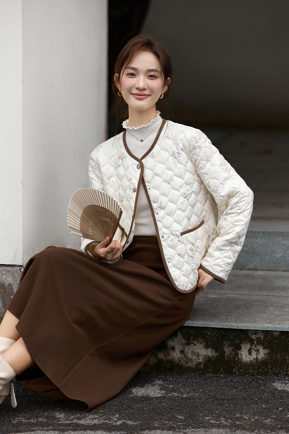 Apricot Printed Short Cotton Padded Jacket