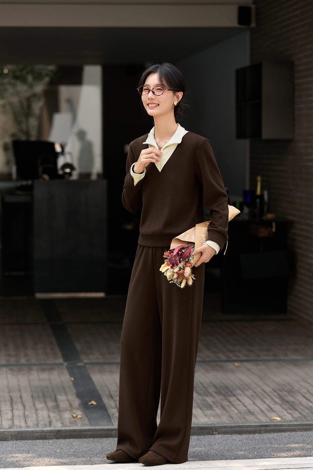 Brown Fake Two-Piece Set