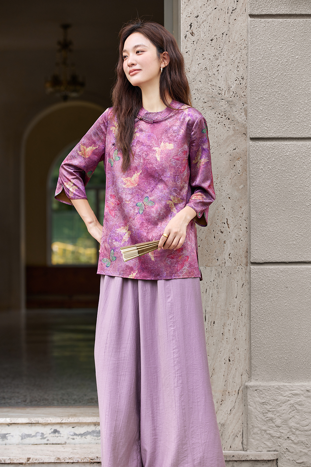 Purple new Chinese style jacket and trousers suit-VIMLYSTORE