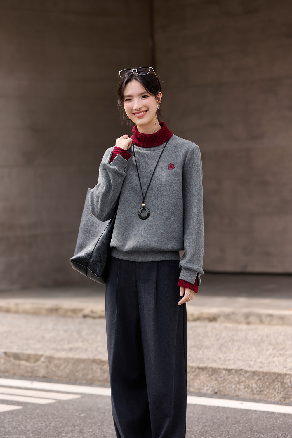 Color-Blocked Layered-Look Turtleneck Hoodie