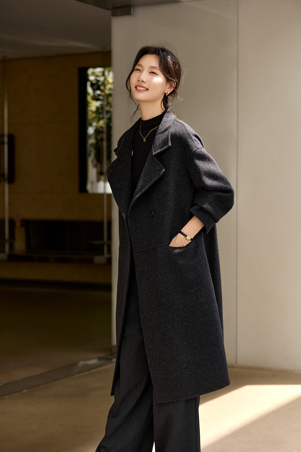 Warm Stand-Collar Long Overcoat