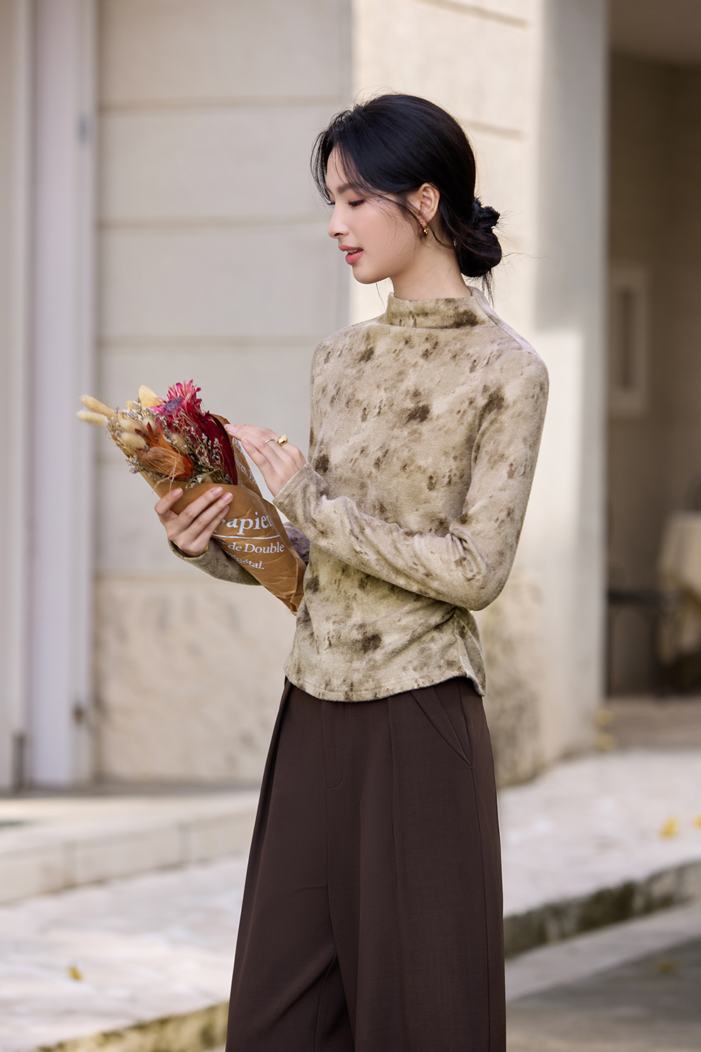 Tie-Dye Turtleneck Long-Sleeve T-Shirt