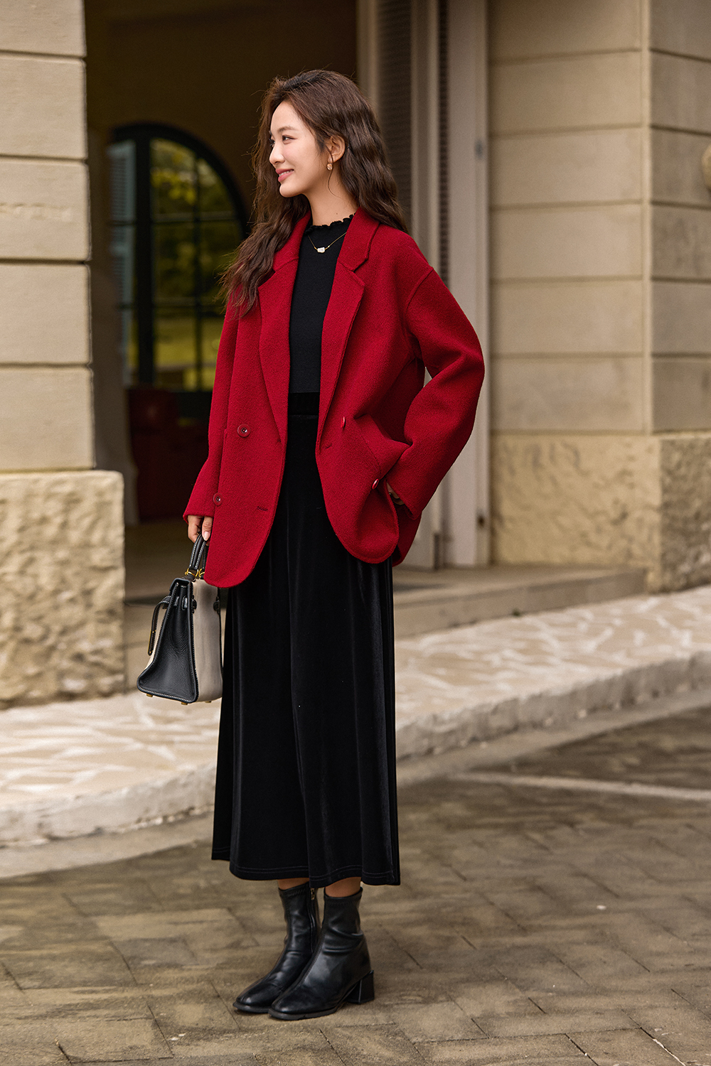 Grey plaid woolen suit jacket