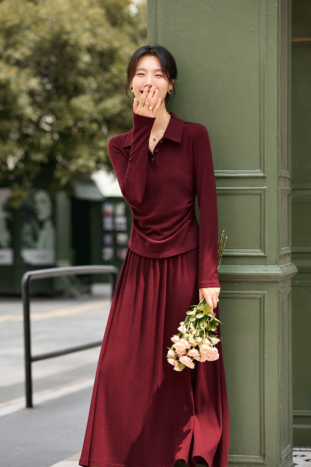 Red temperament commuter top and skirt-VIMLYSTORE