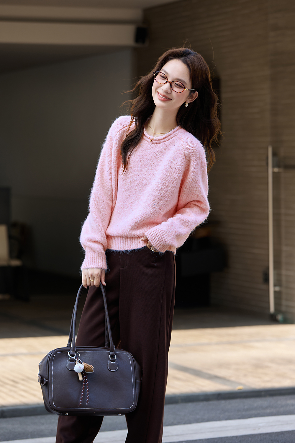 Pink fine - shimmer crew - neck sweater