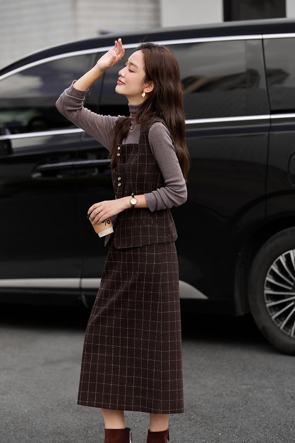 Square Neck Vest Midi Skirt Set