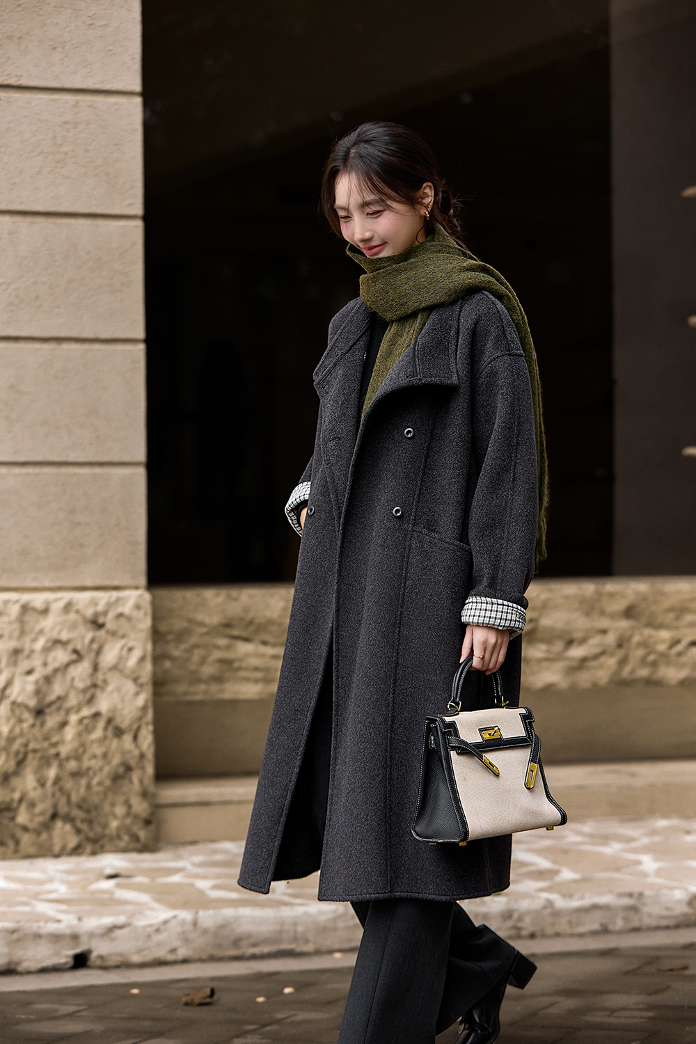 Stand-up Collar Double-faced Wool Coat