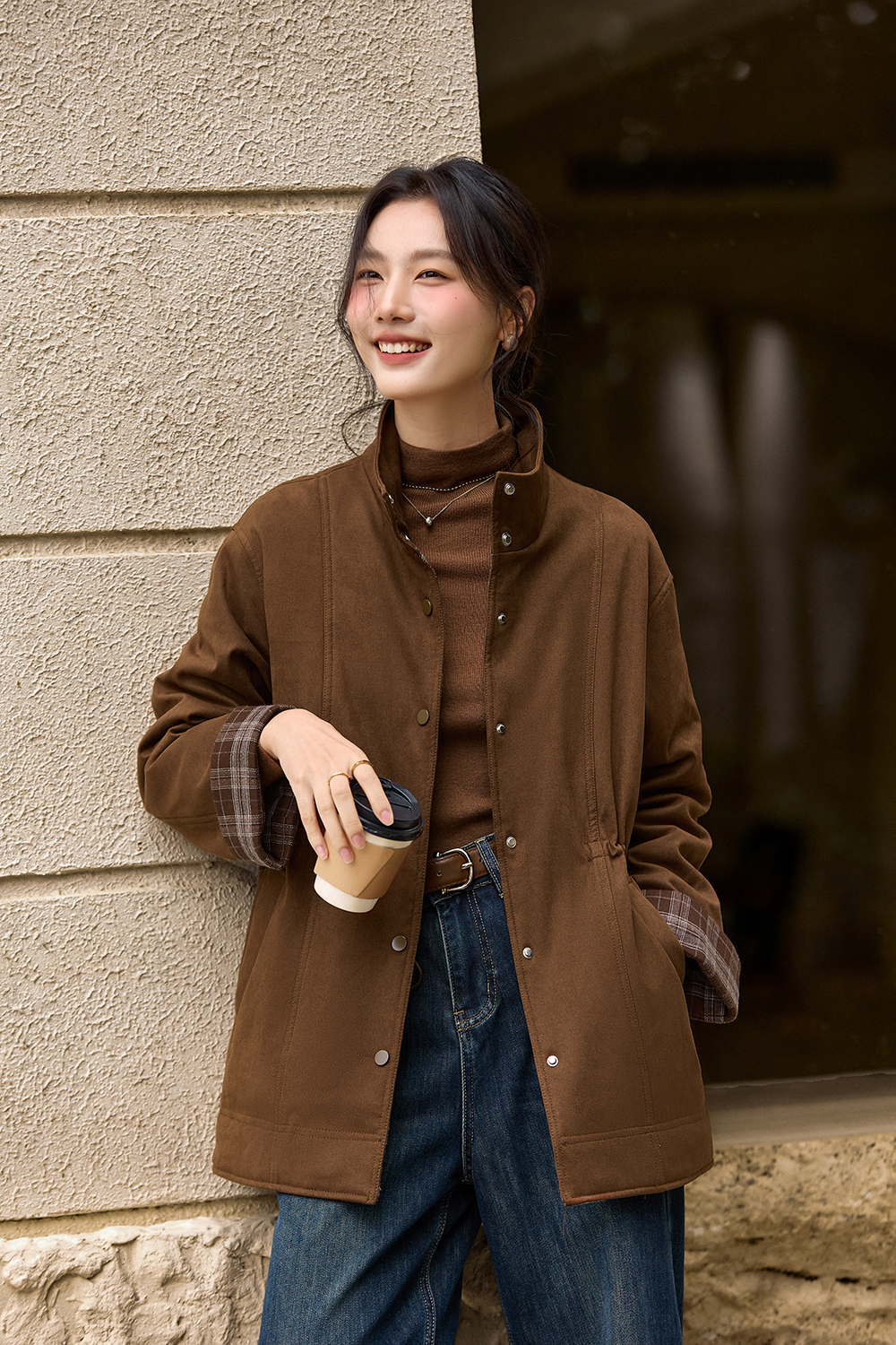 Color-block stand collar padded jacket