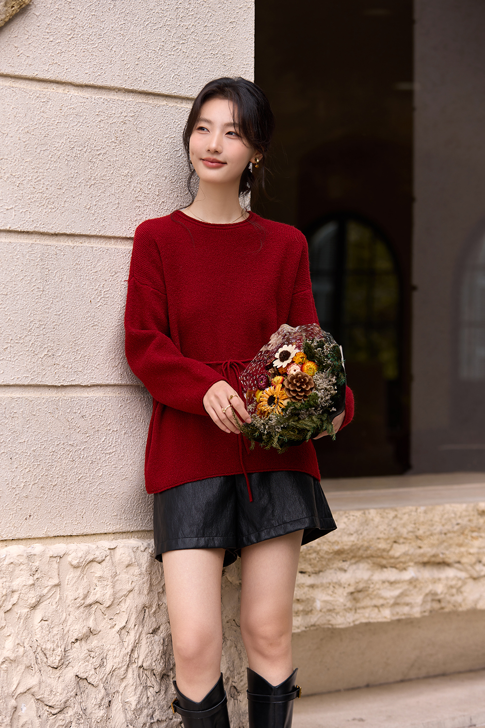 Red Slouchy Crew Neck Sweater