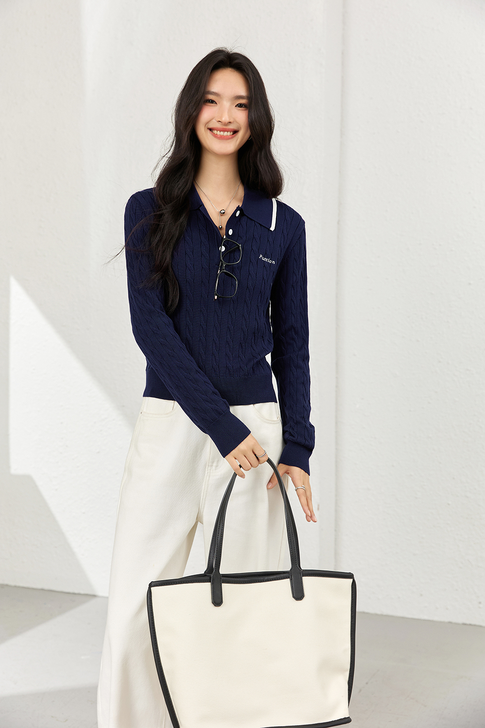 Color-Pop Cable Knit with Notch Collar-VIMLYSTORE