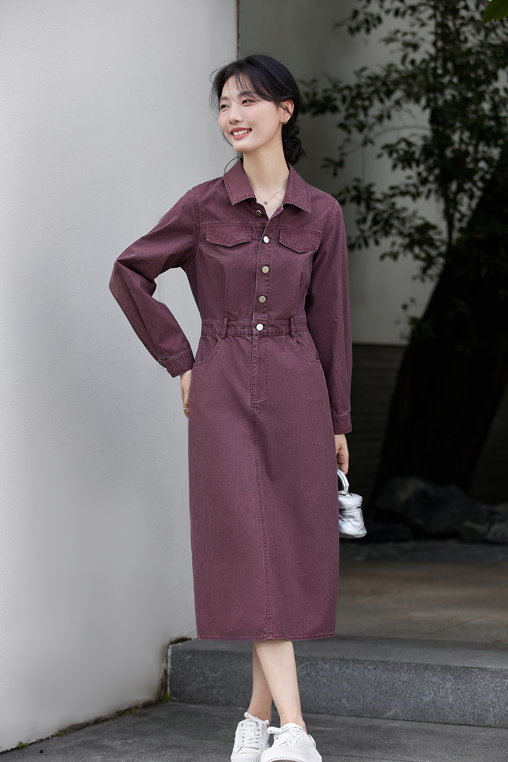Utility-Chic Cotton Shirtdress with Belted Waist-VIMLYSTORE