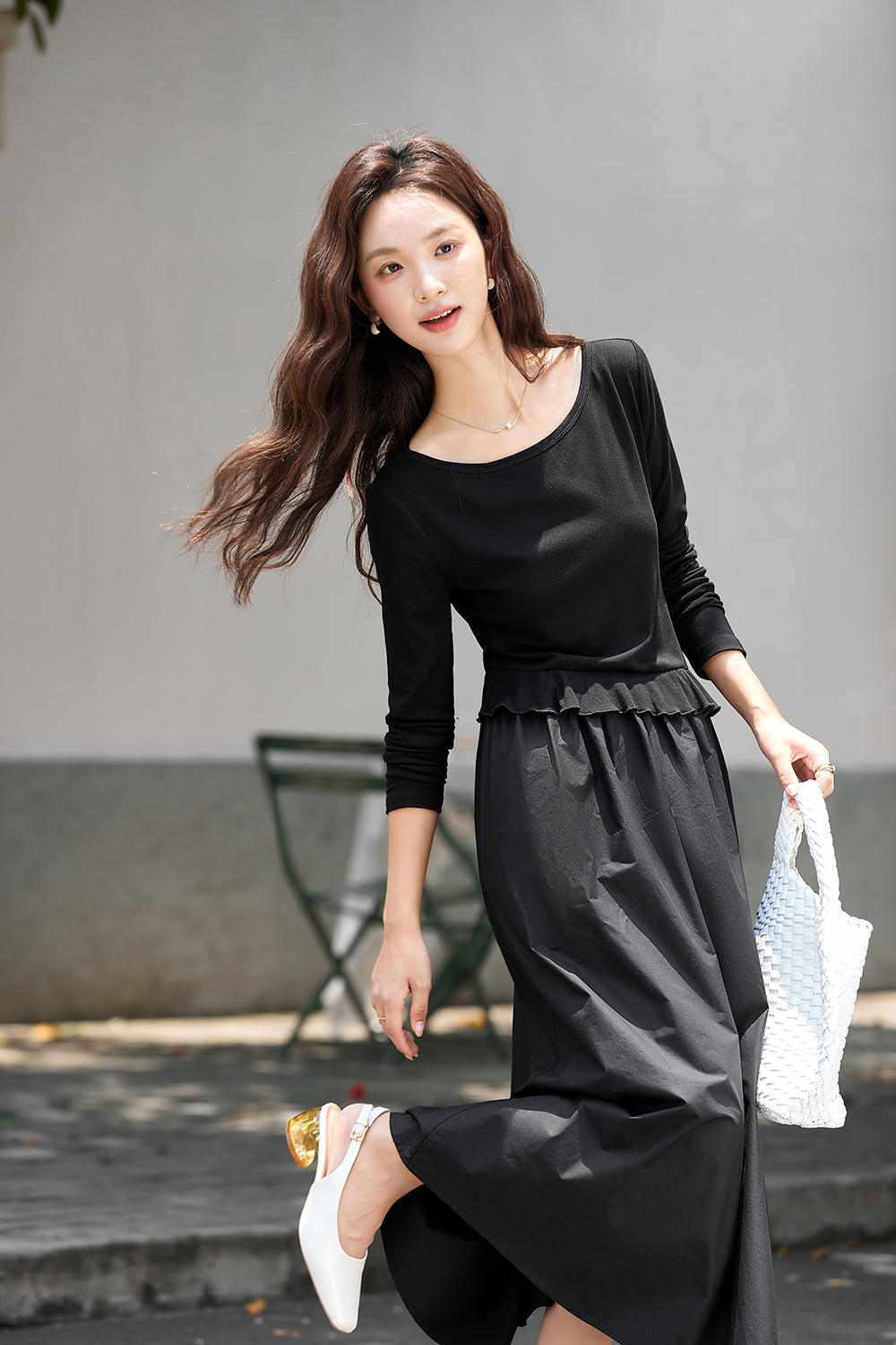 Asymmetric Hem Black Shift Dress-VIMLYSTORE