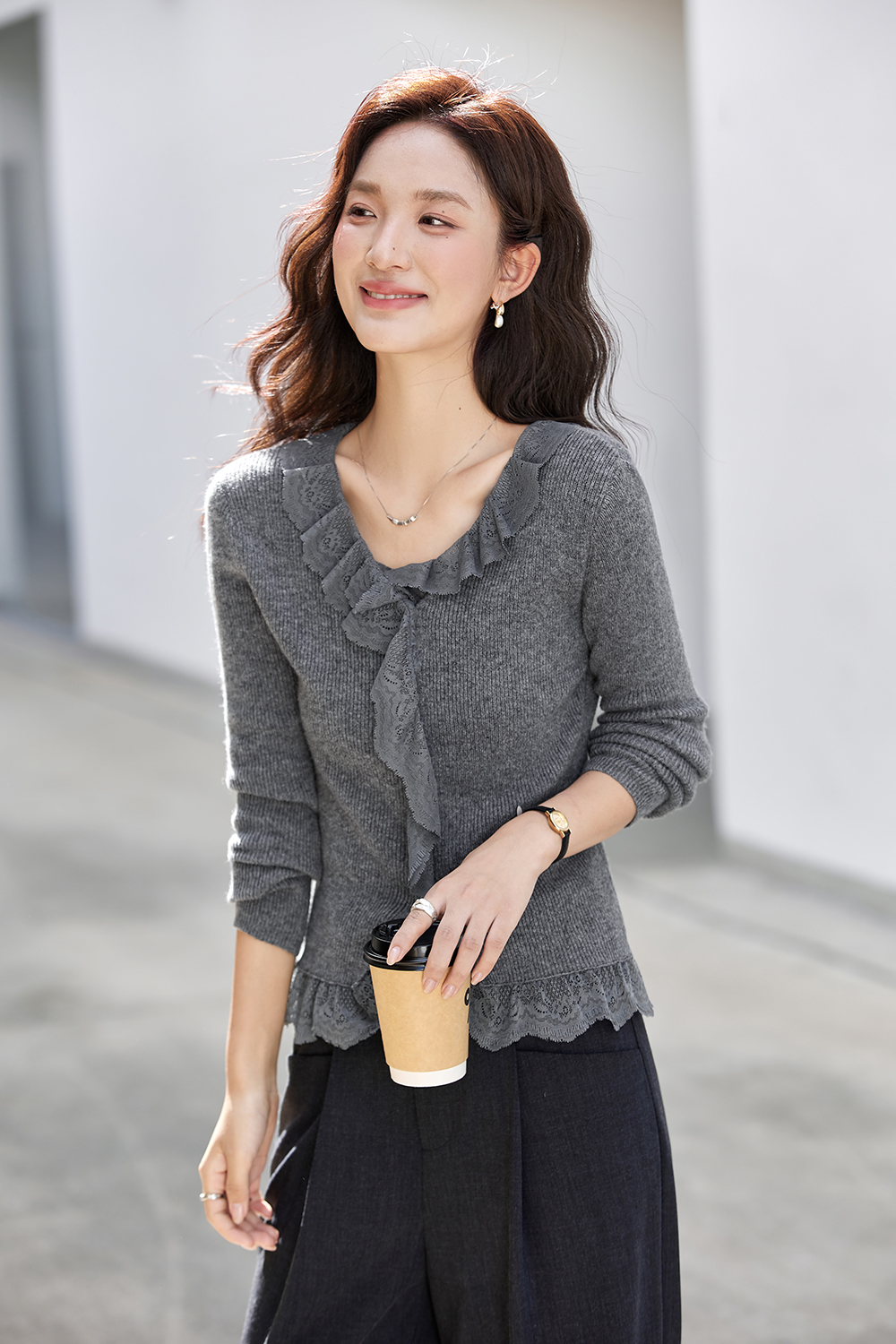 Lace-Trimmed V-Neck Layering Knit Camisole-VIMLYSTORE