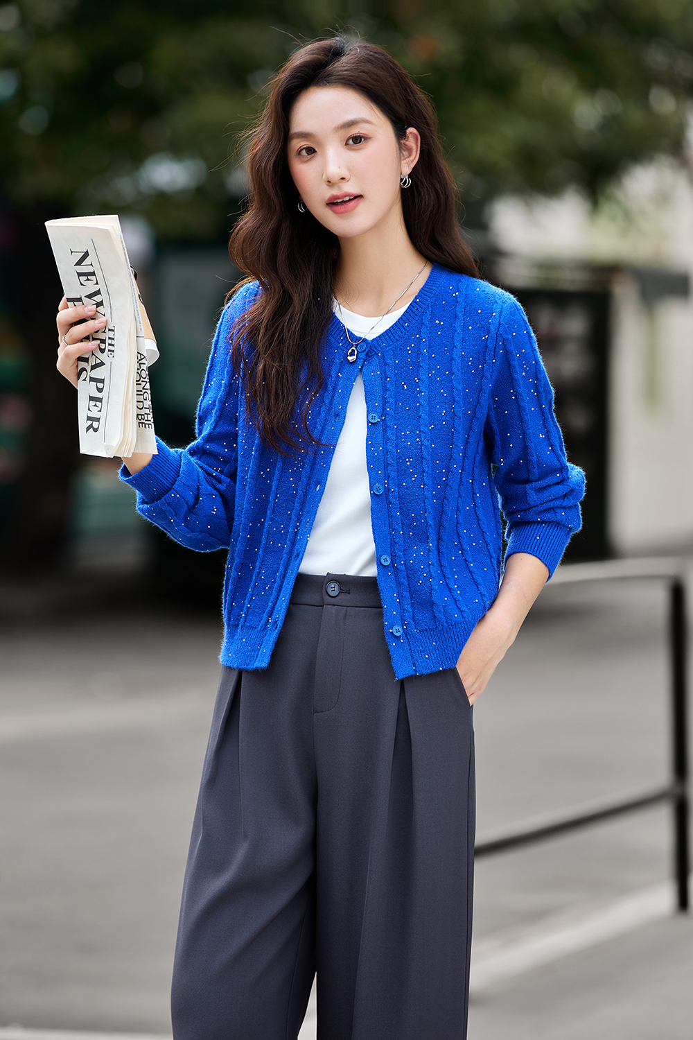Sequin-Embellished Cable-Knit Cardigan-VIMLYSTORE