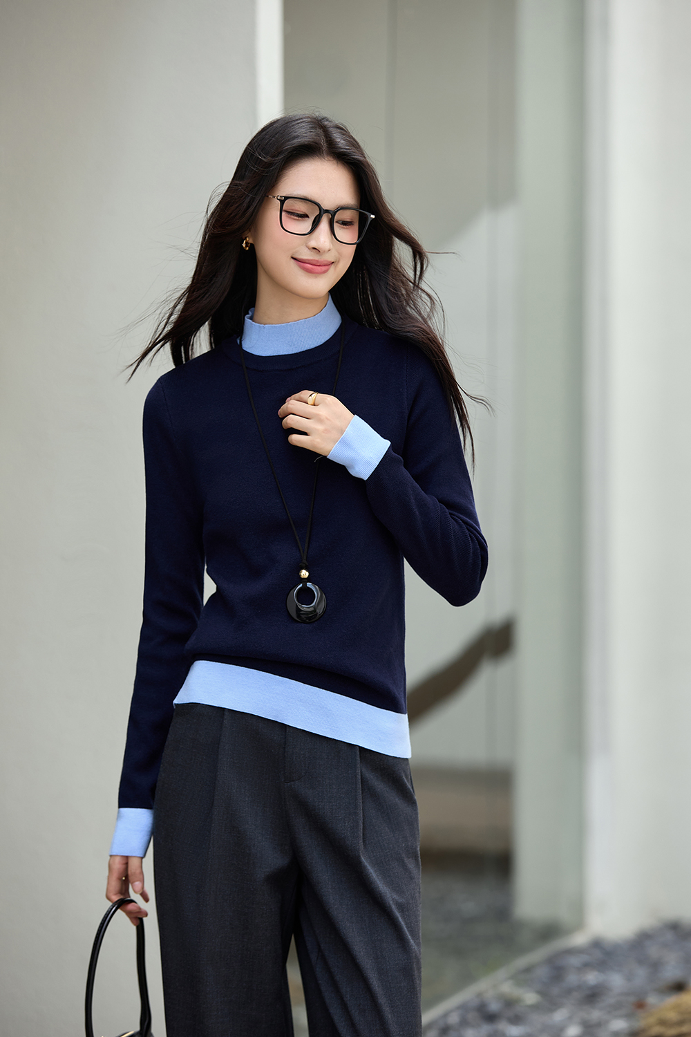 High Neck Color-Block Slimming Versatile Base Layer Knit Top-VIMLYSTORE