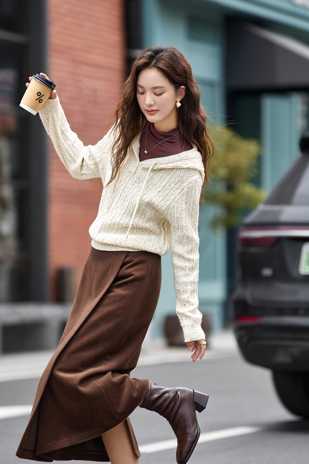 Soft Cable Hooded Long Sleeve Knit Sweater-VIMLYSTORE