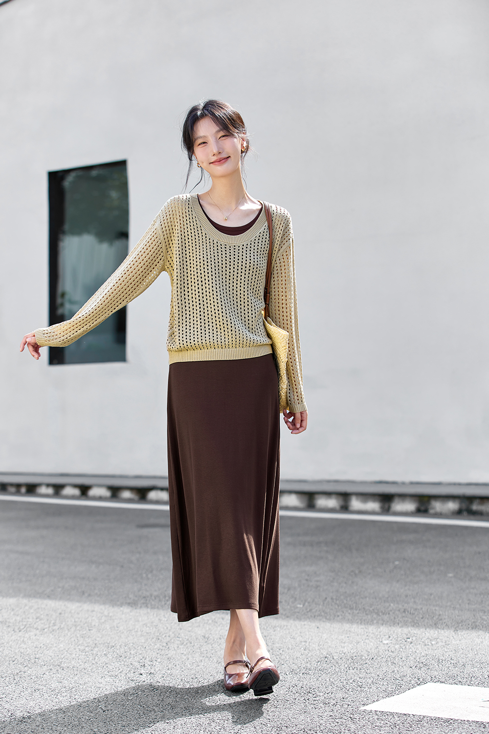 Cut-Out U-Neck Knit Top and Vest Dress Two-Piece Set-VIMLYSTORE