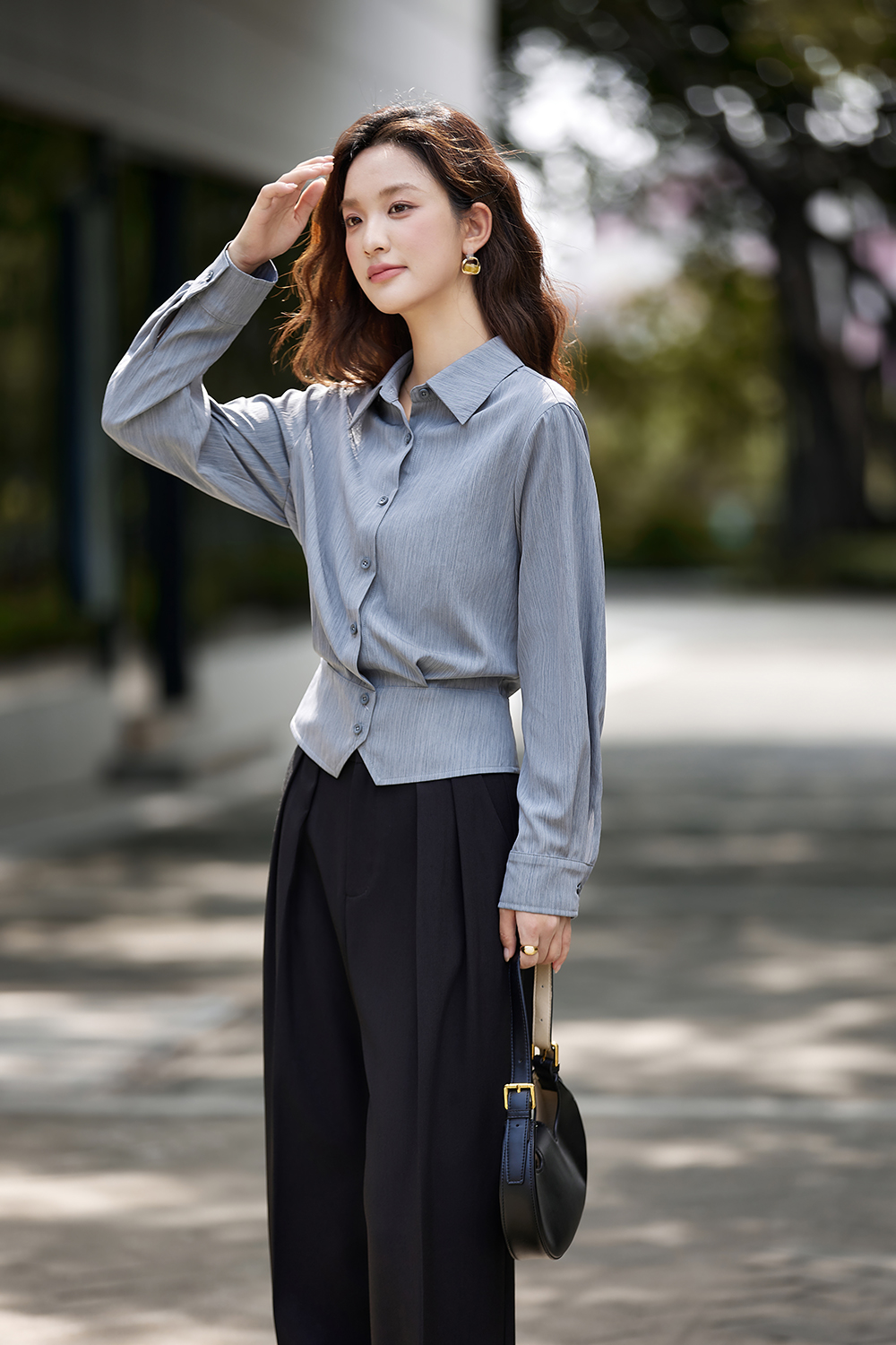 Irregular Design Elegant Striped Lapel Shirt-VIMLYSTORE