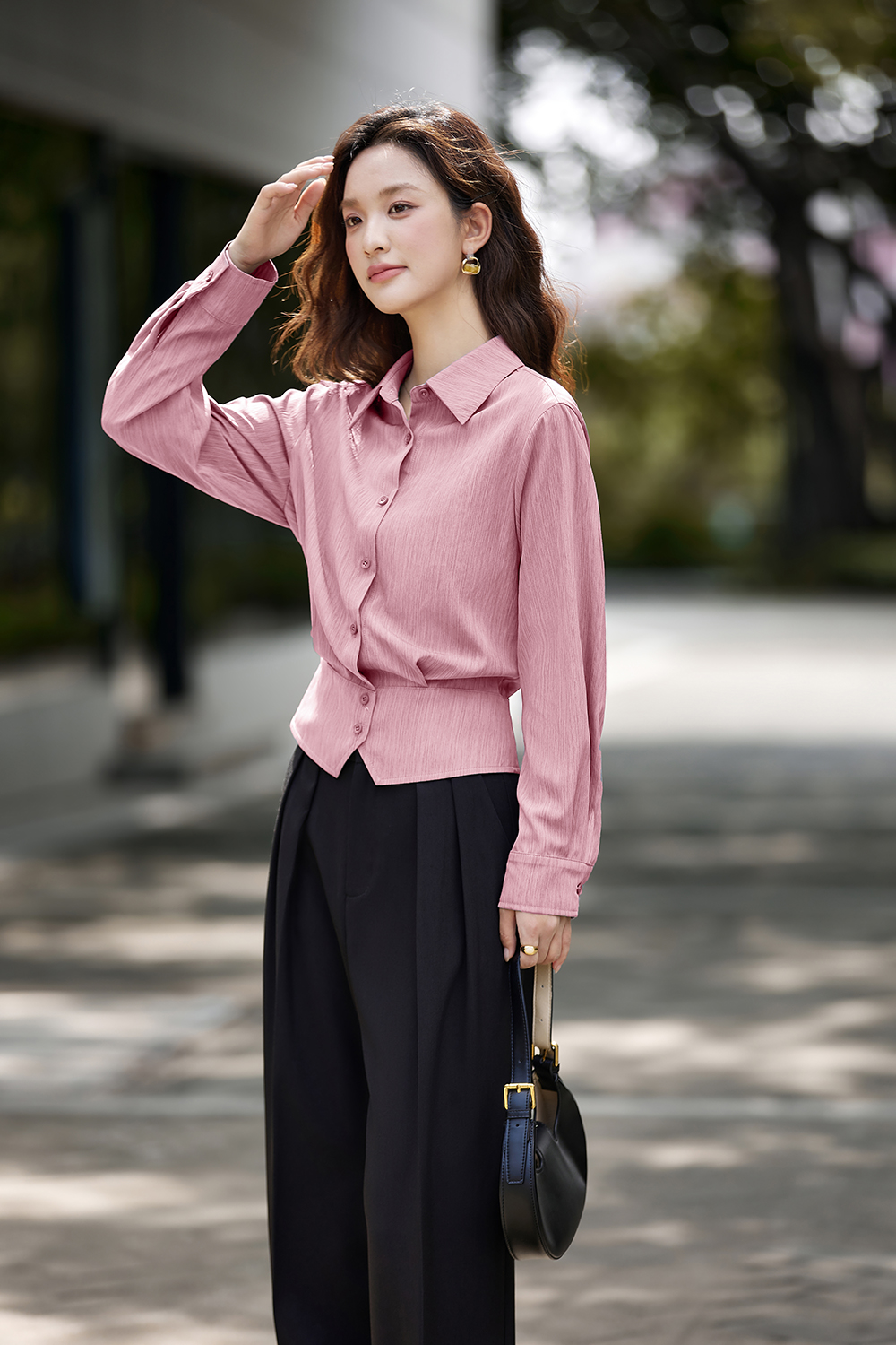 Irregular Design Elegant Striped Lapel Shirt-VIMLYSTORE