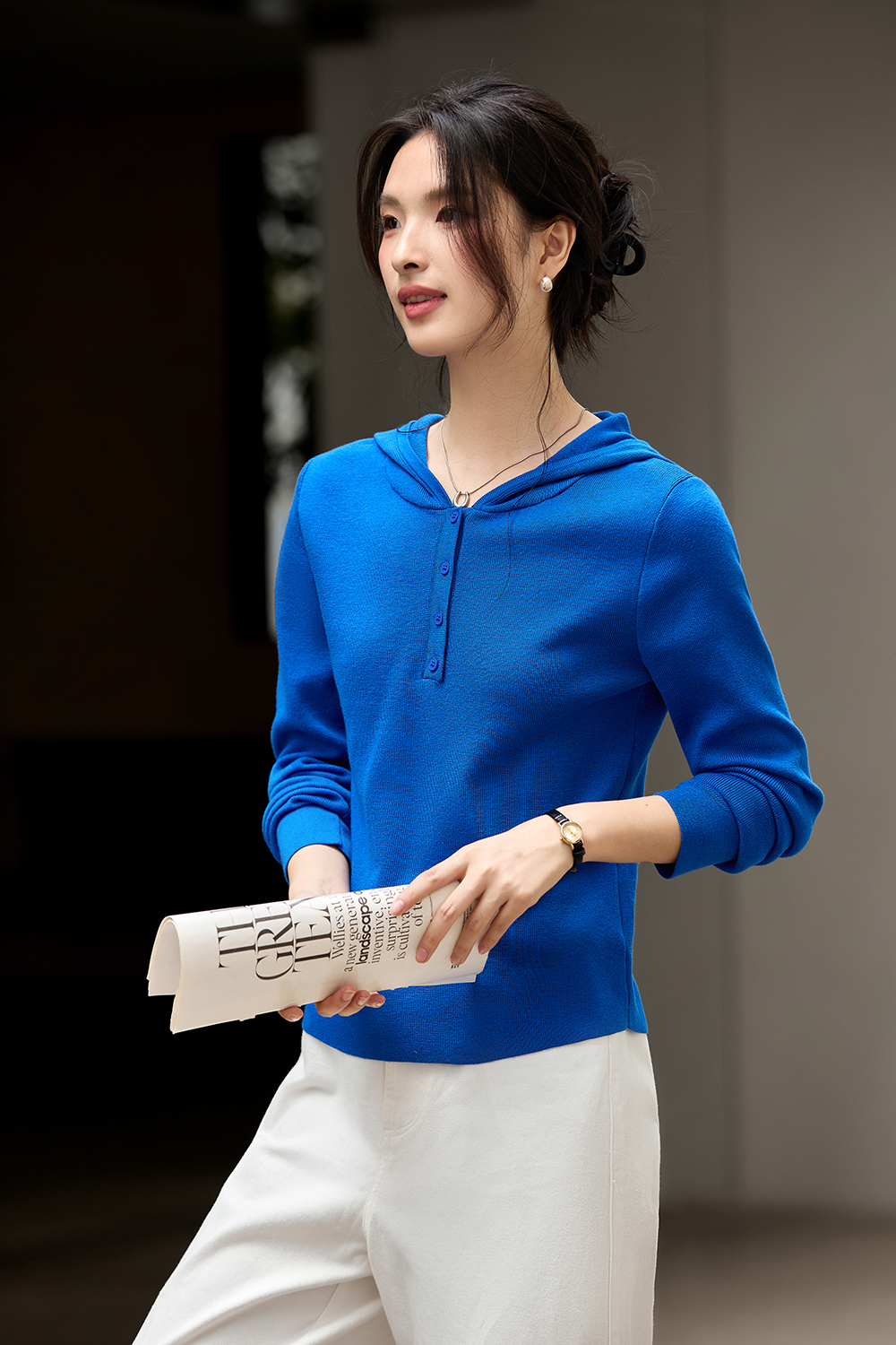 Wool-Blend Hooded Longline Knit Top-VIMLYSTORE