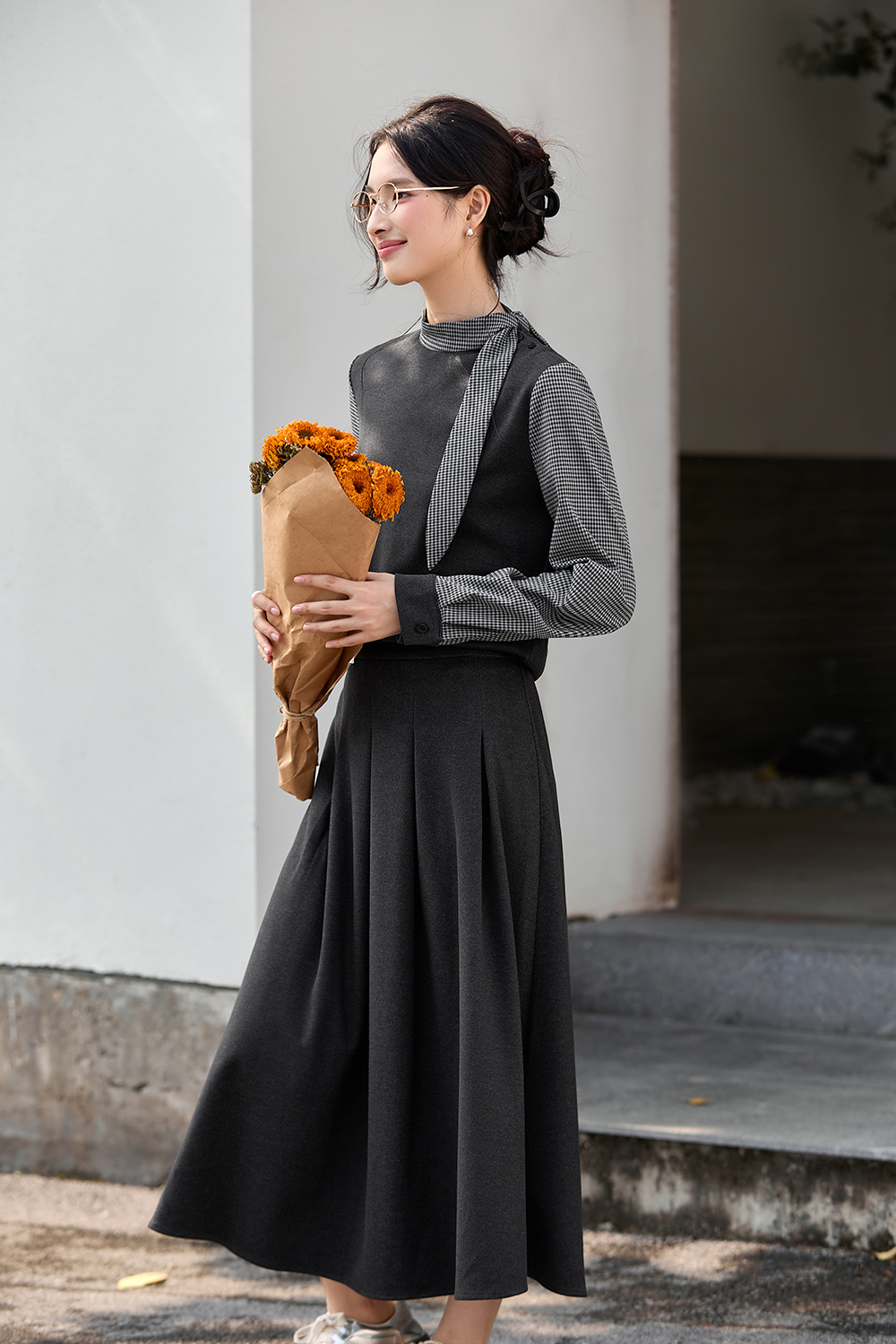 Stand Collar Top & Flowy Maxi Skirt Set-VIMLYSTORE