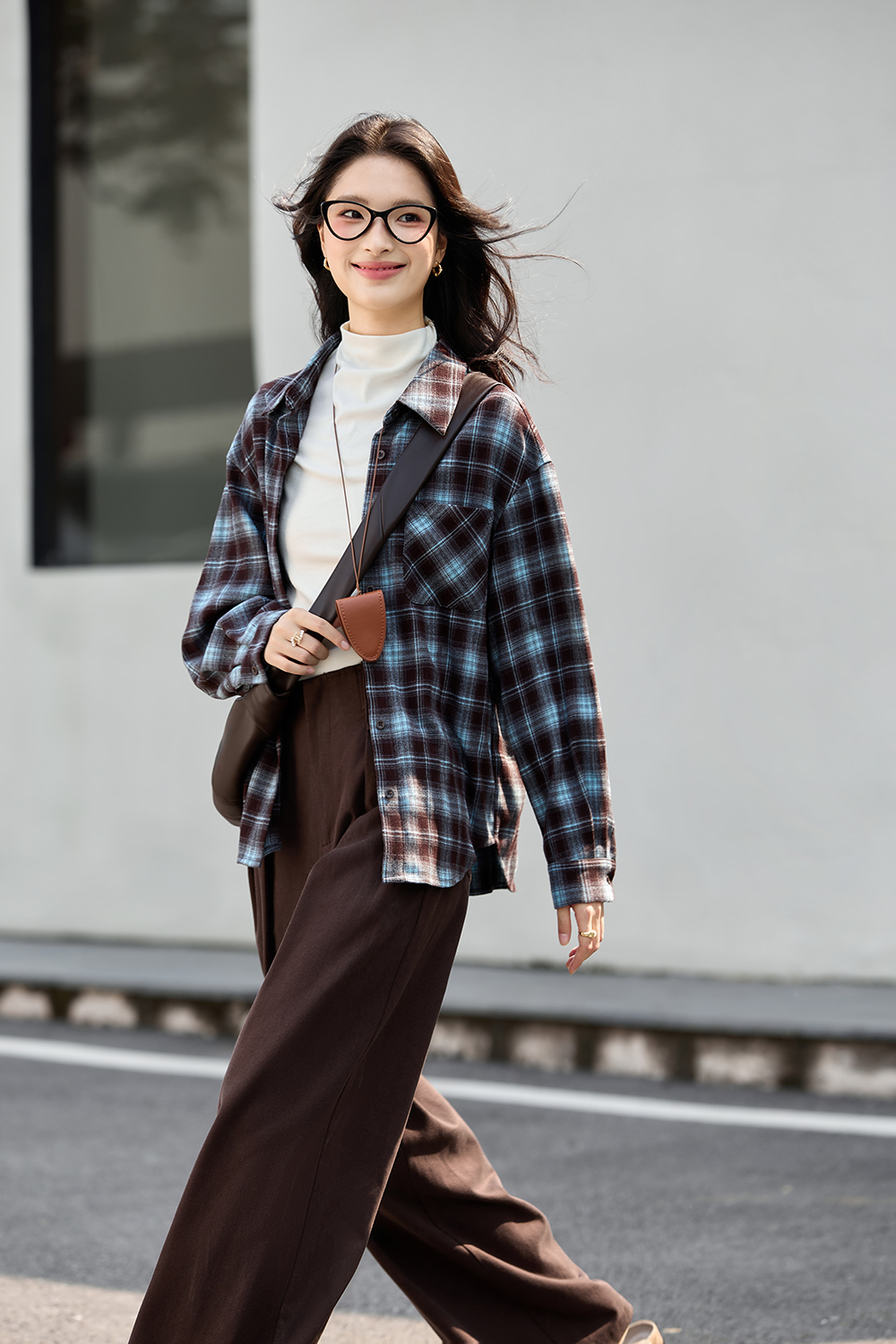 Blue & Brown Plaid Shirt for Casual Wear-VIMLYSTORE
