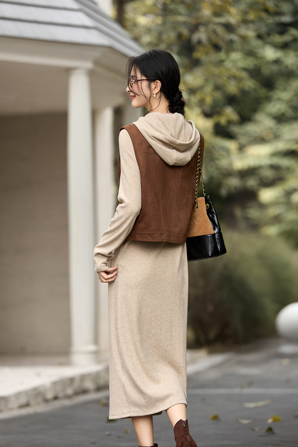 Retro Vest-style Hooded Dress Set-VIMLYSTORE