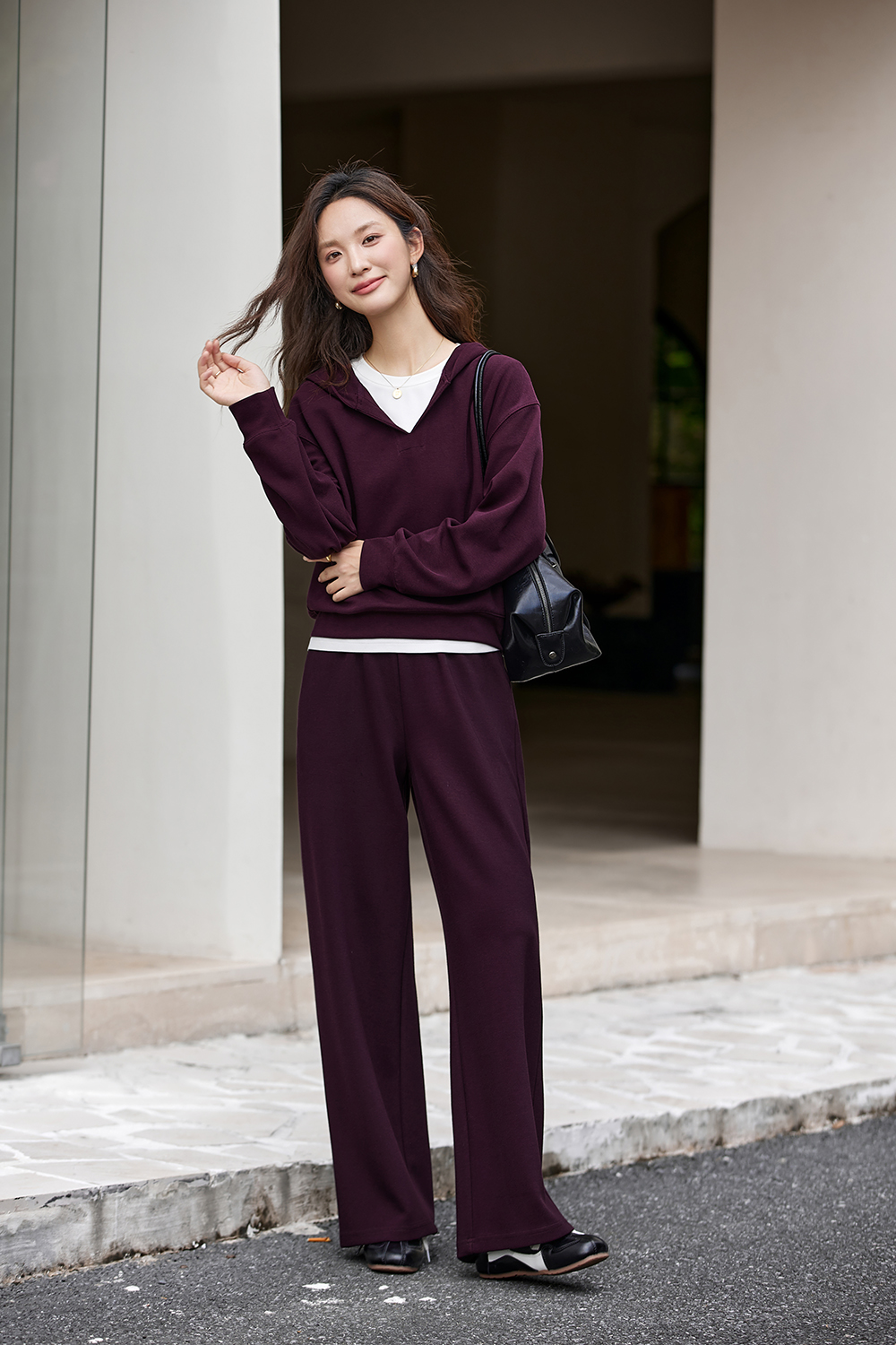 Hooded Sweatshirt Wide-Leg Pants Knit Set-VIMLYSTORE