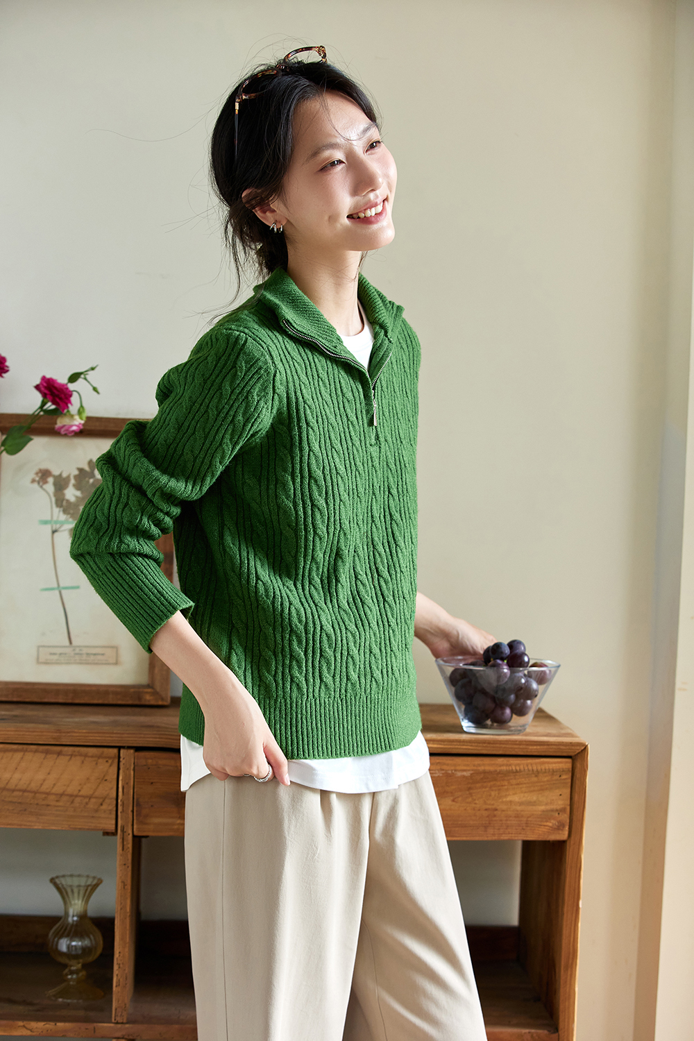 Lapel long sleeve knitted sweater-VIMLYSTORE