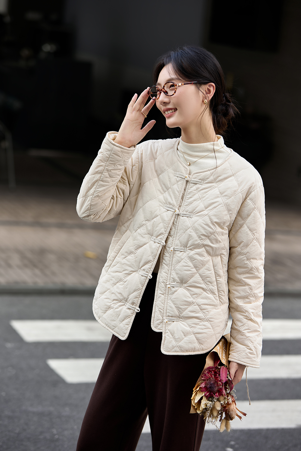 Loose Frog Closure Diamond Quilted Warm Cotton Jacket-VIMLYSTORE