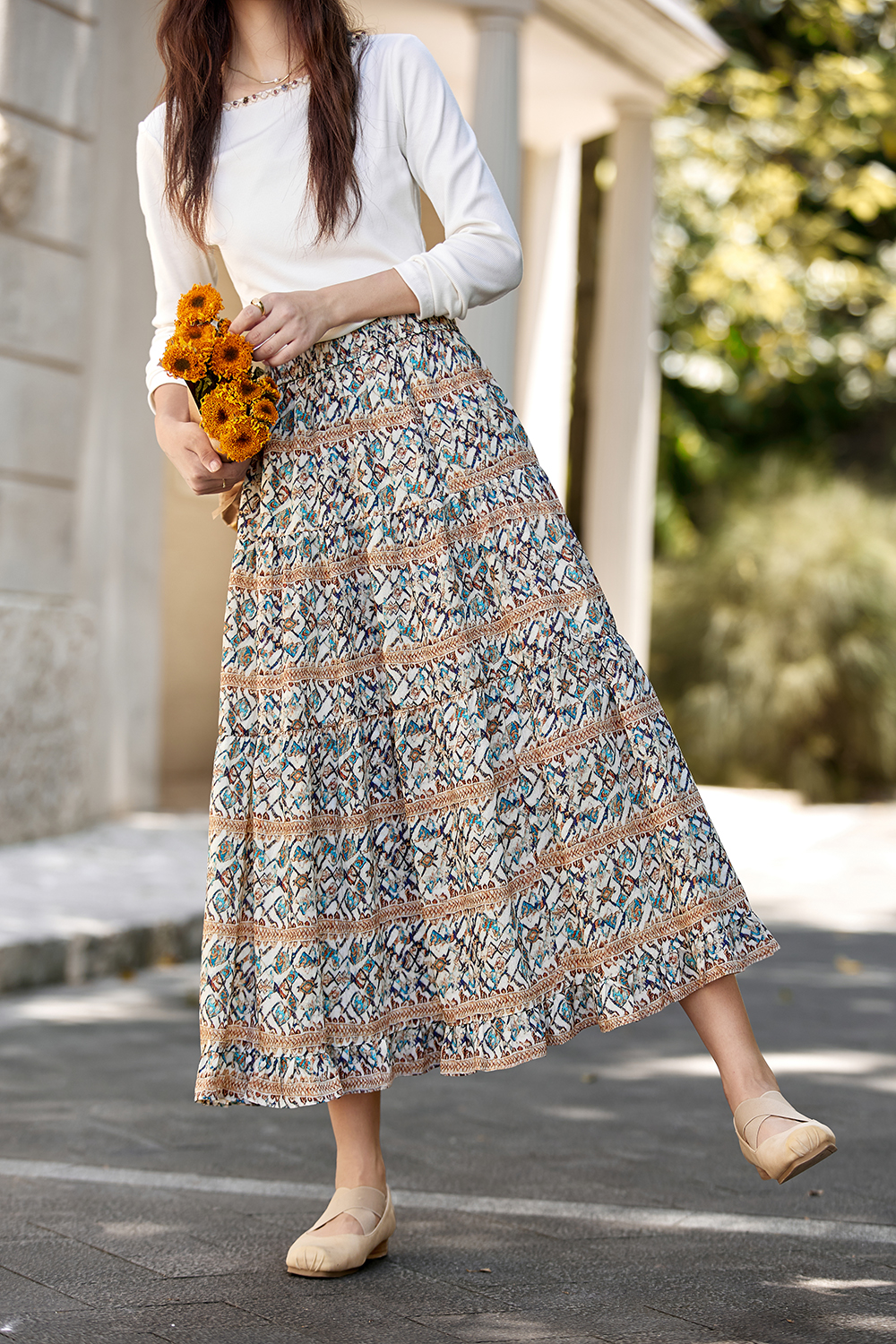 Vacation Style Floral Print Tiered Skirt-VIMLYSTORE