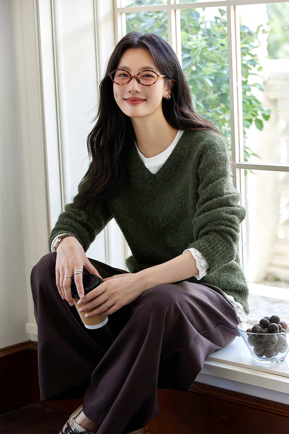 Plush green leisure sweater-VIMLYSTORE