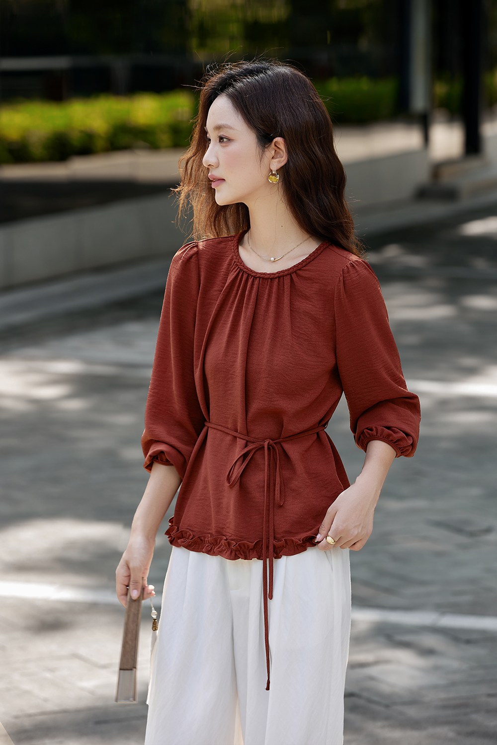 Vintage Round Neck Ruffle Collar Shirt-VIMLYSTORE