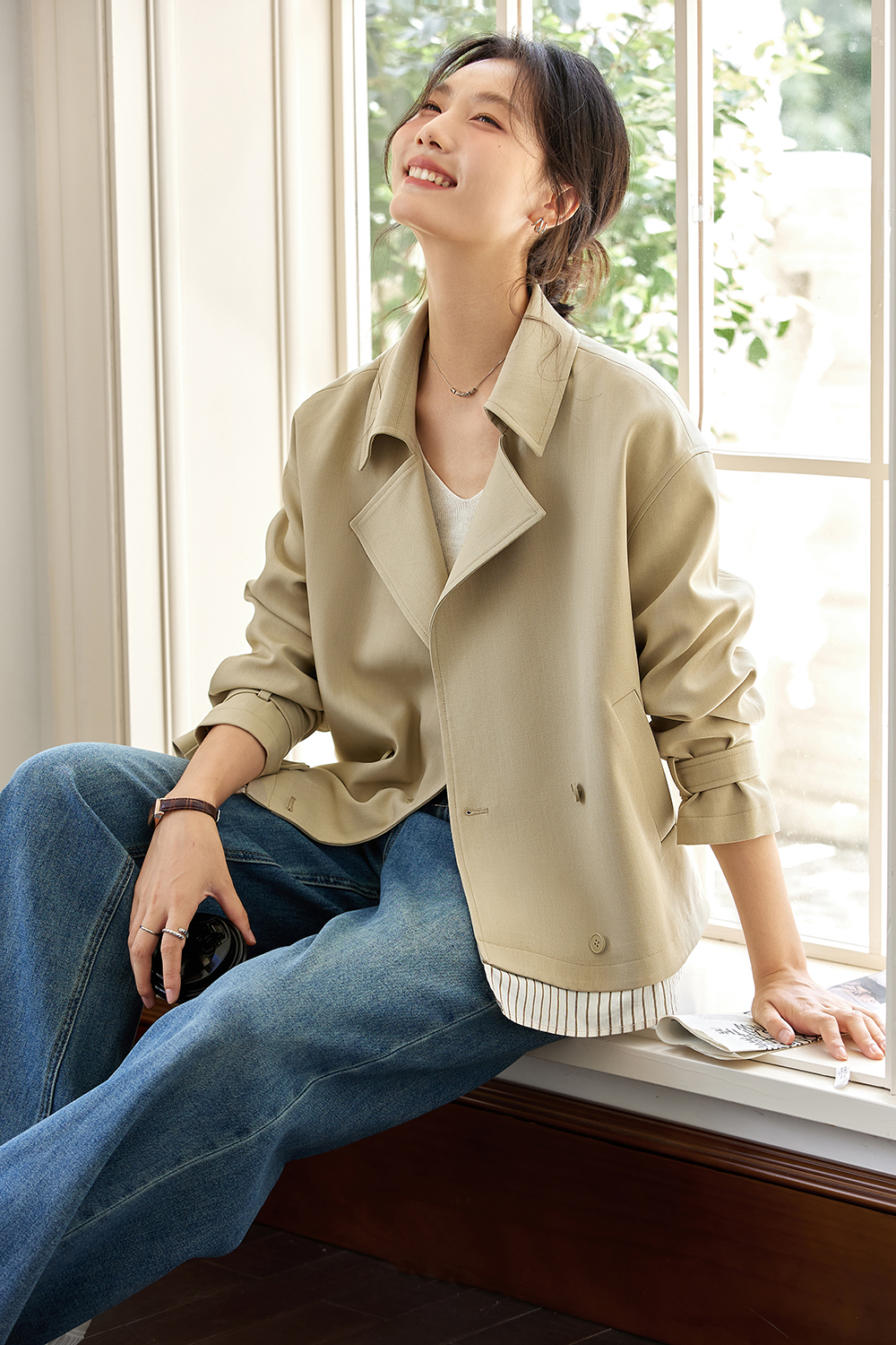 Khaki lapel trench coat-VIMLYSTORE