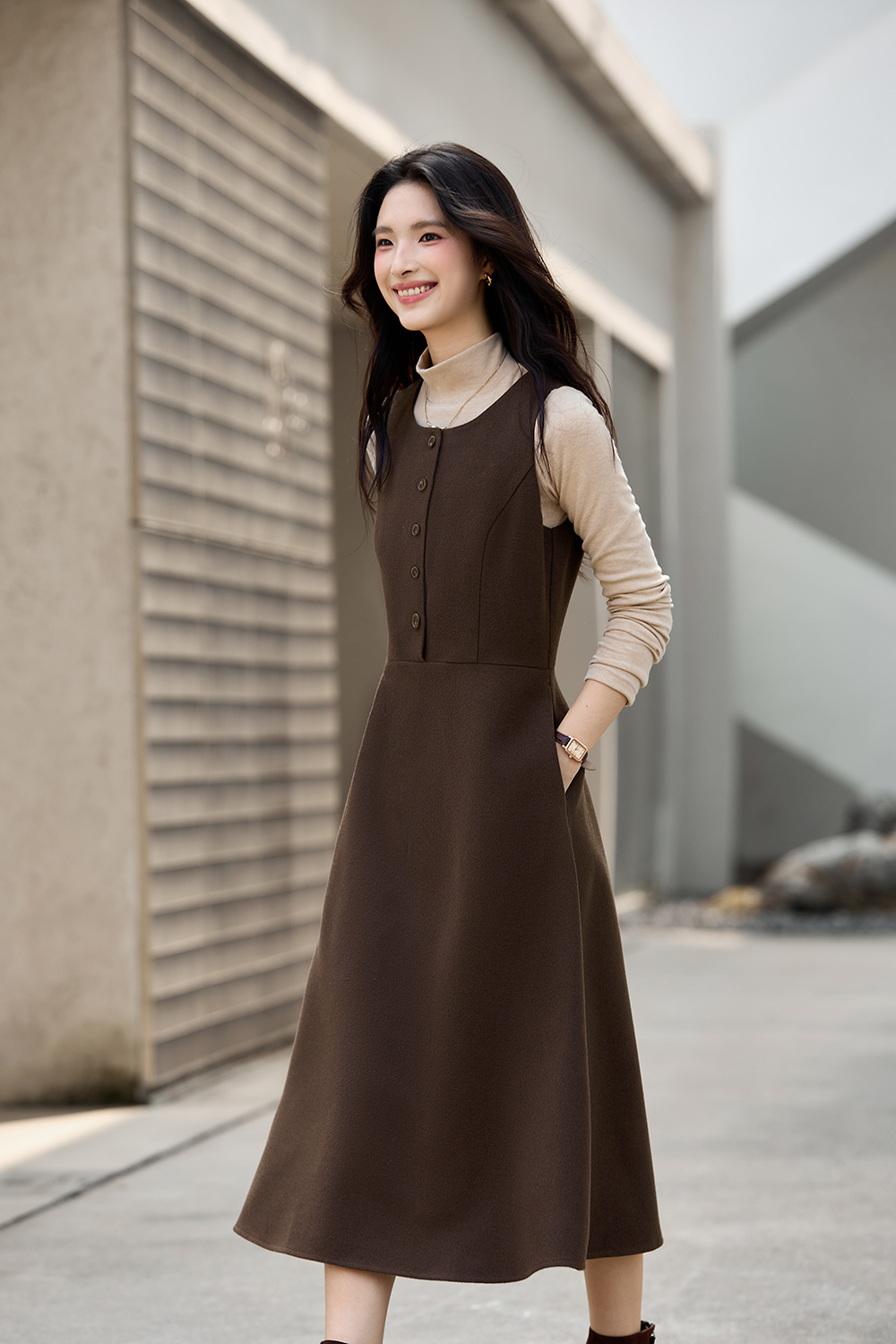 Stand Collar Knit Slip Vest Dress Set-VIMLYSTORE