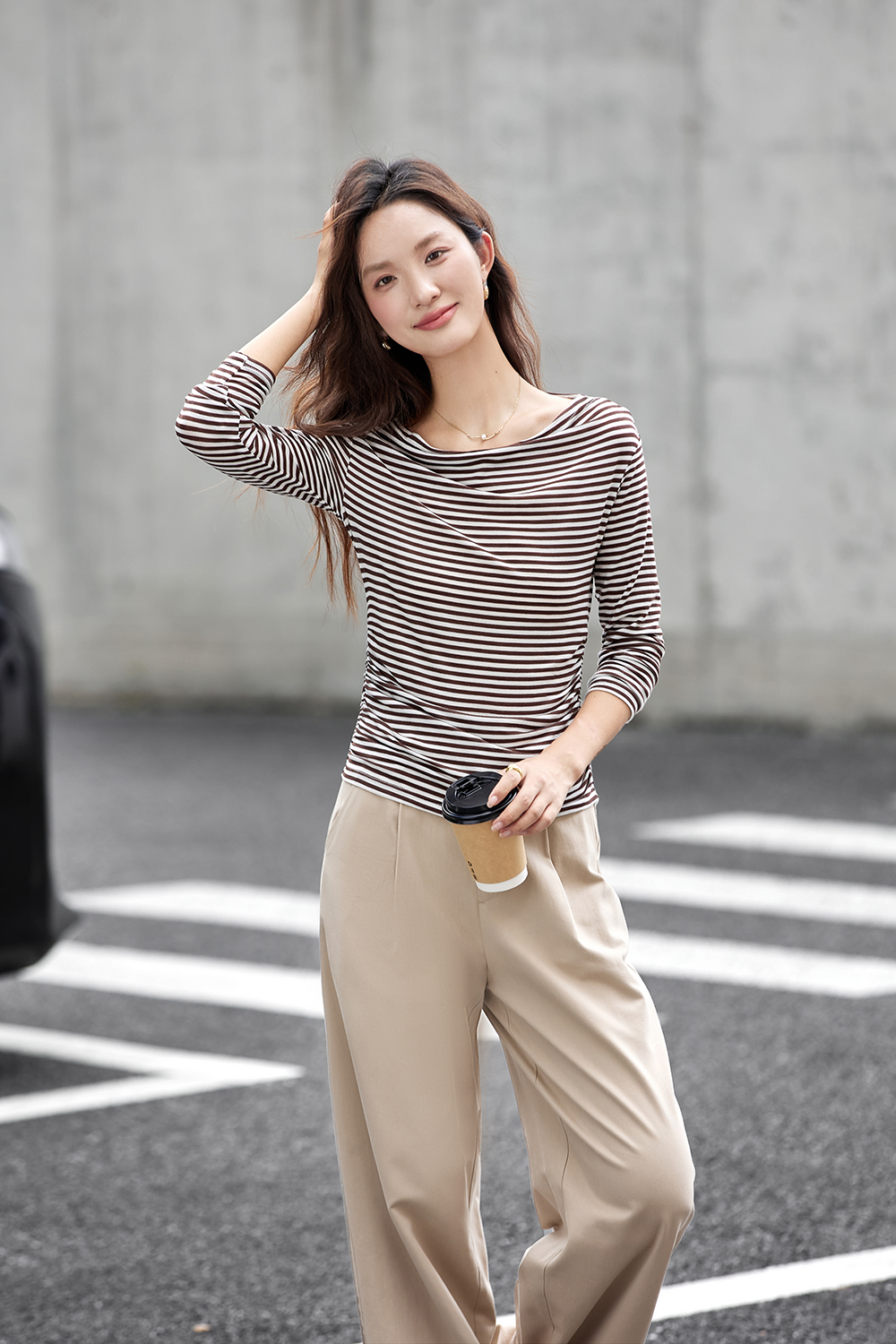 Vintage Stripe Boat Neck Slimming Long Sleeve T-Shirt-VIMLYSTORE