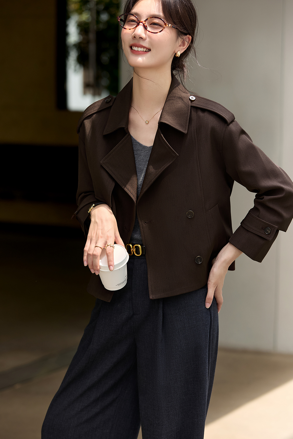Commute Style Short Height Increasing Slimming Lapel Trench Coat-VIMLYSTORE