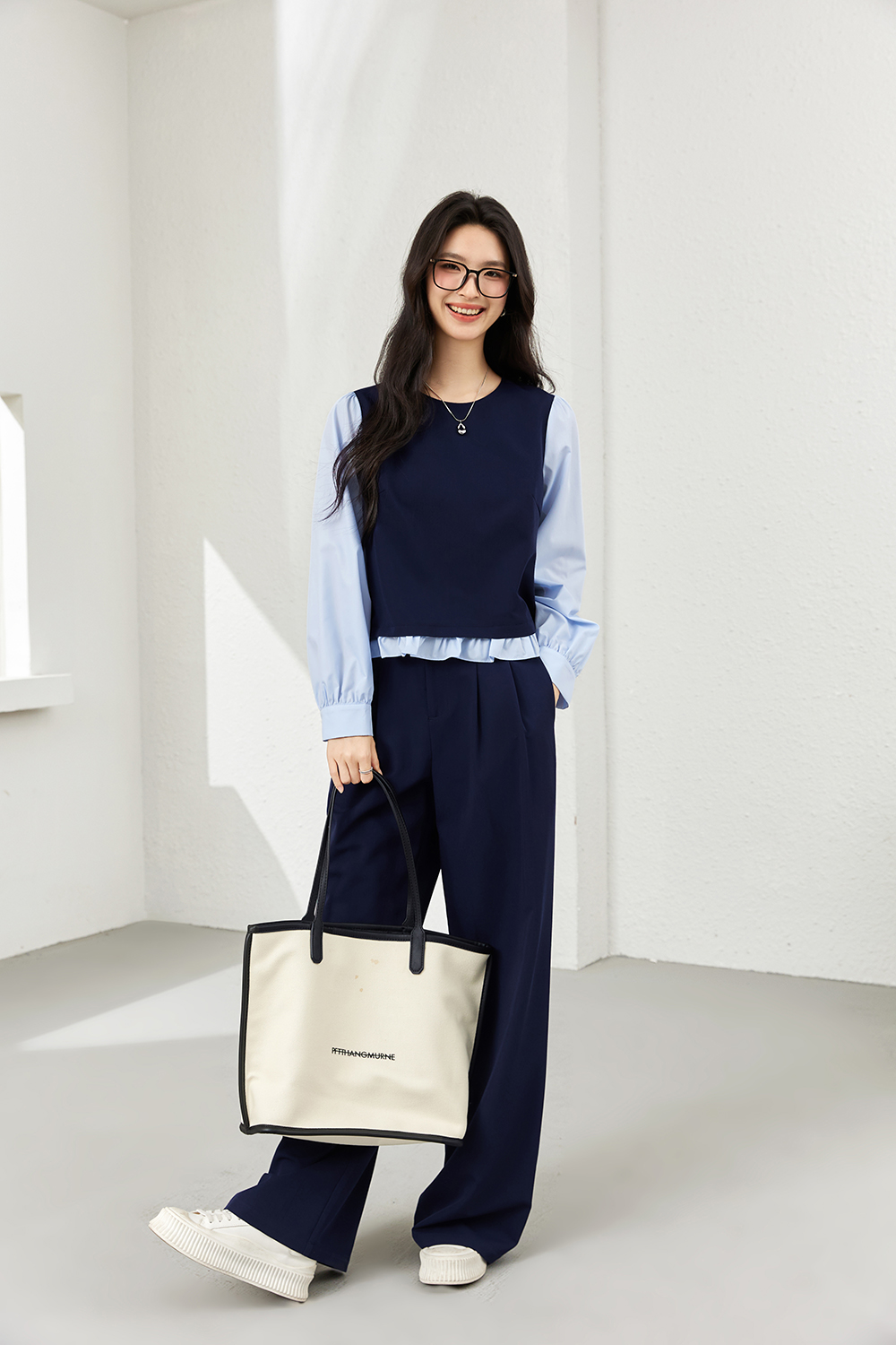 Color-Block Twin-Set with Palazzo Pants-VIMLYSTORE