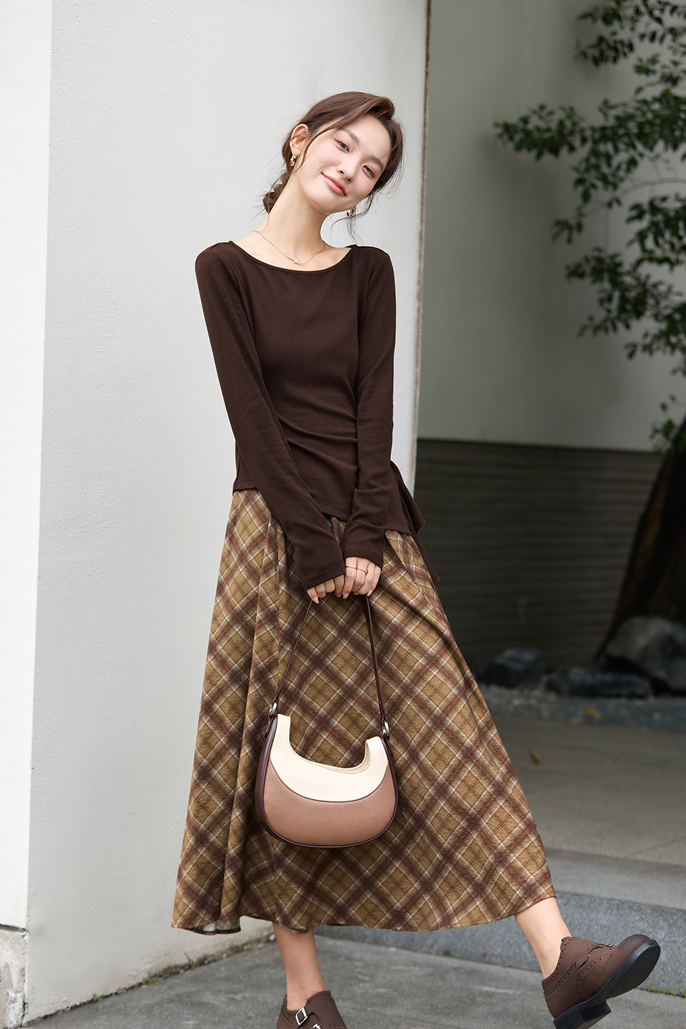 French Elegant Plaid Large Hem Midi Skirt-VIMLYSTORE
