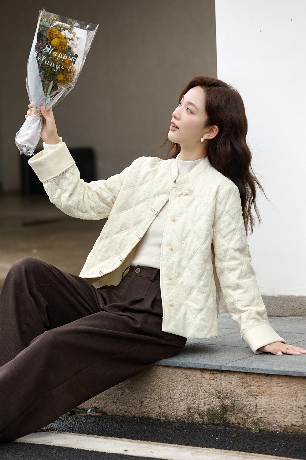 Neo-Chinese Lace-Embroidered Cotton Coat-VIMLYSTORE