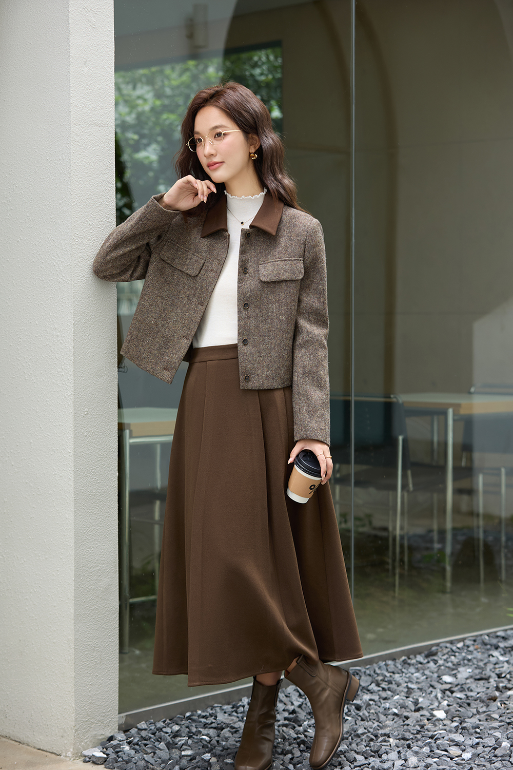 Vintage Wool Coat with Midi Skirt-VIMLYSTORE