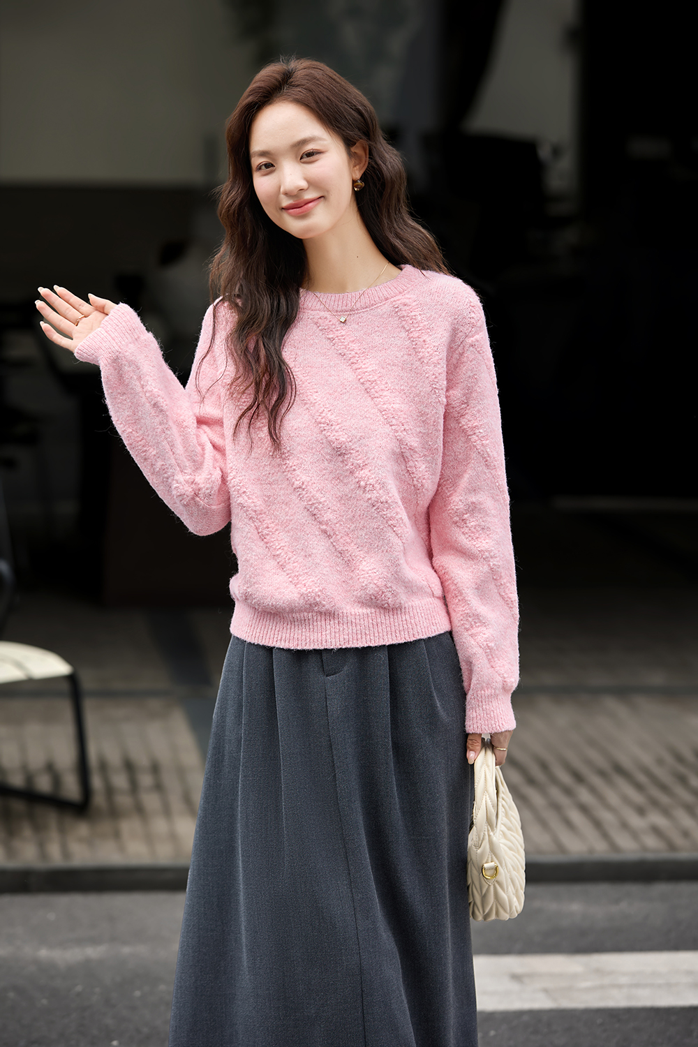 Soft Round Neck Textured Knit Sweater-VIMLYSTORE