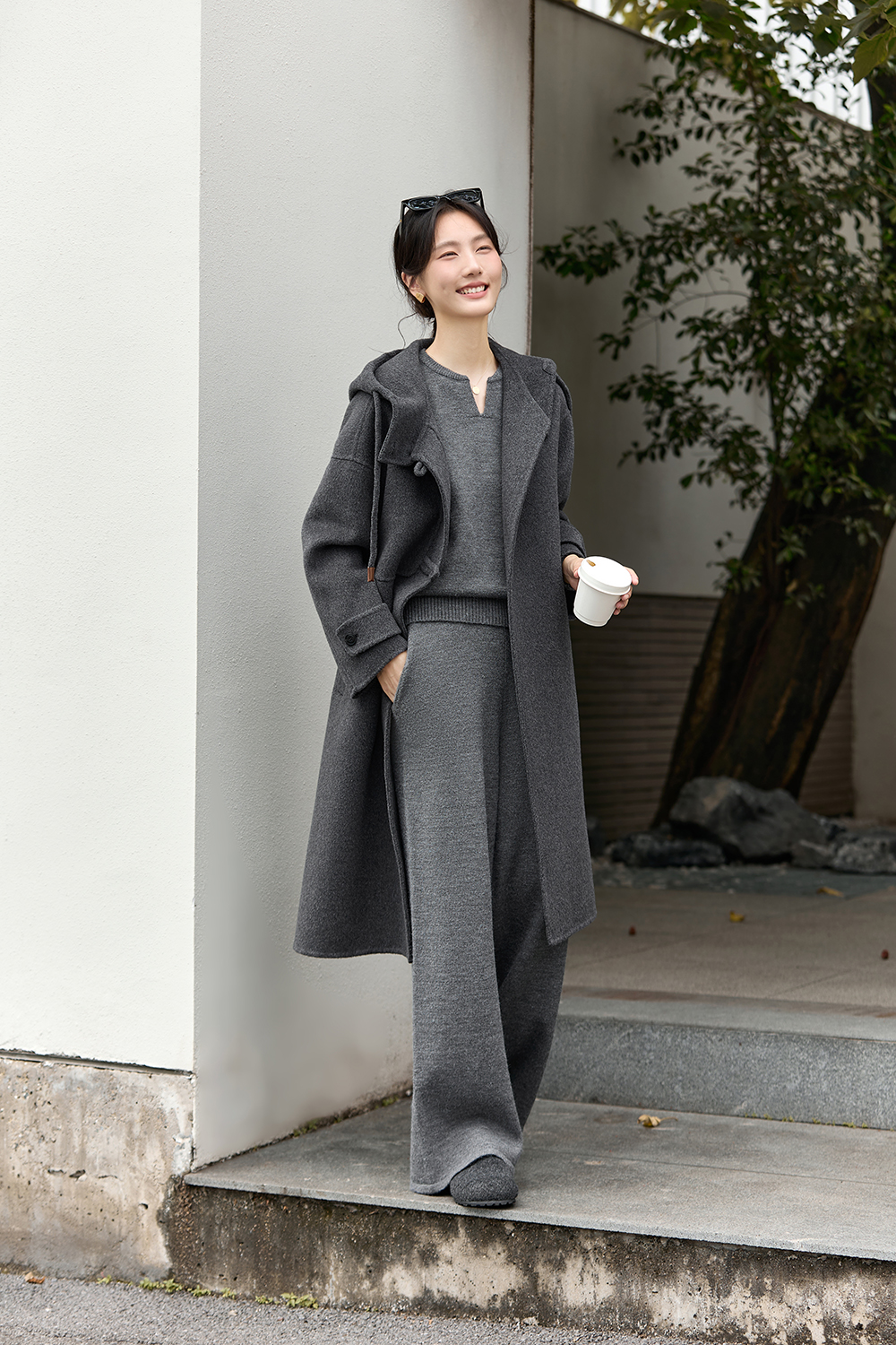 V-Neck Sweater & Straight Pants Set-VIMLYSTORE