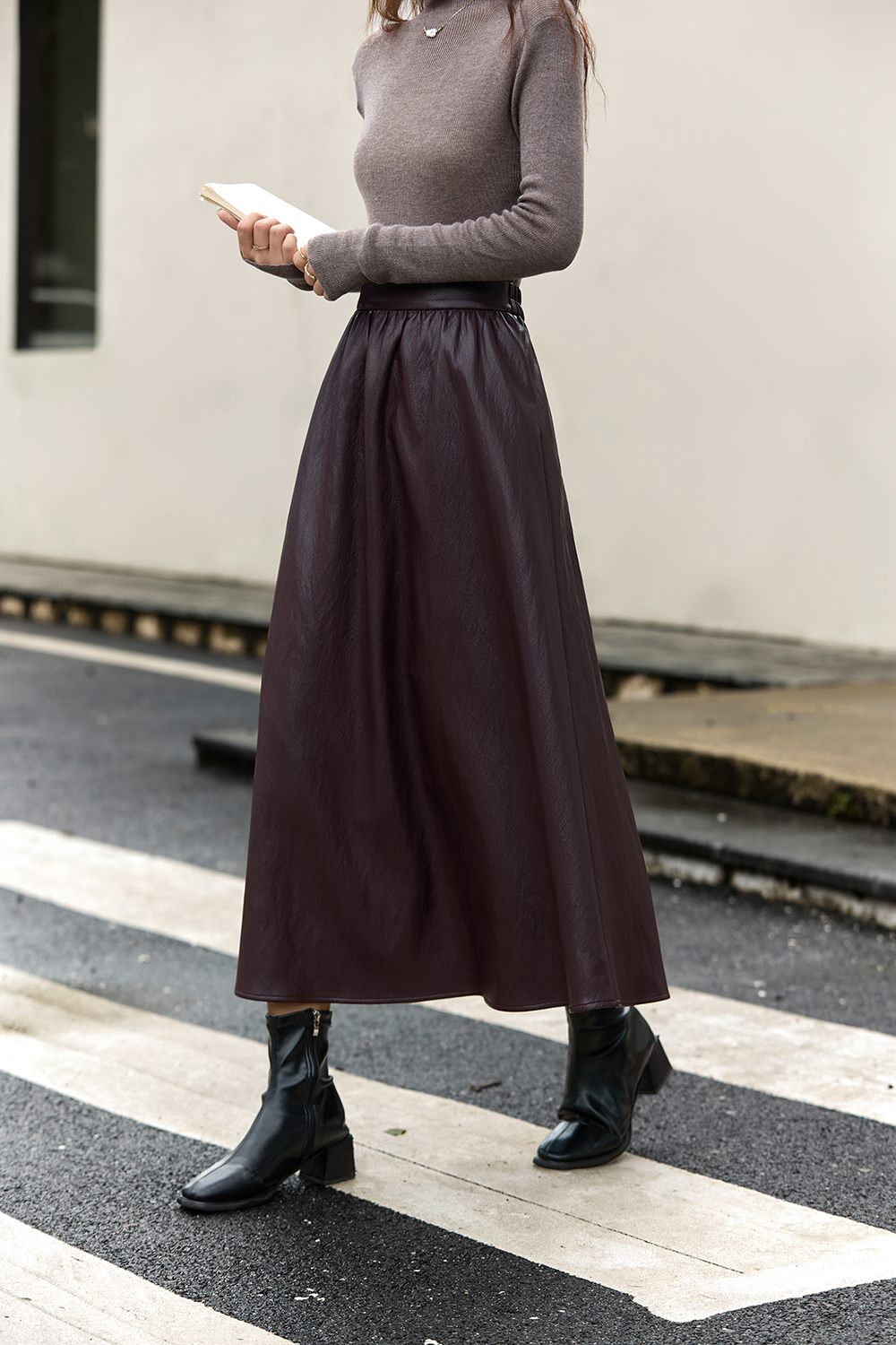 French Leather Midi Skirt