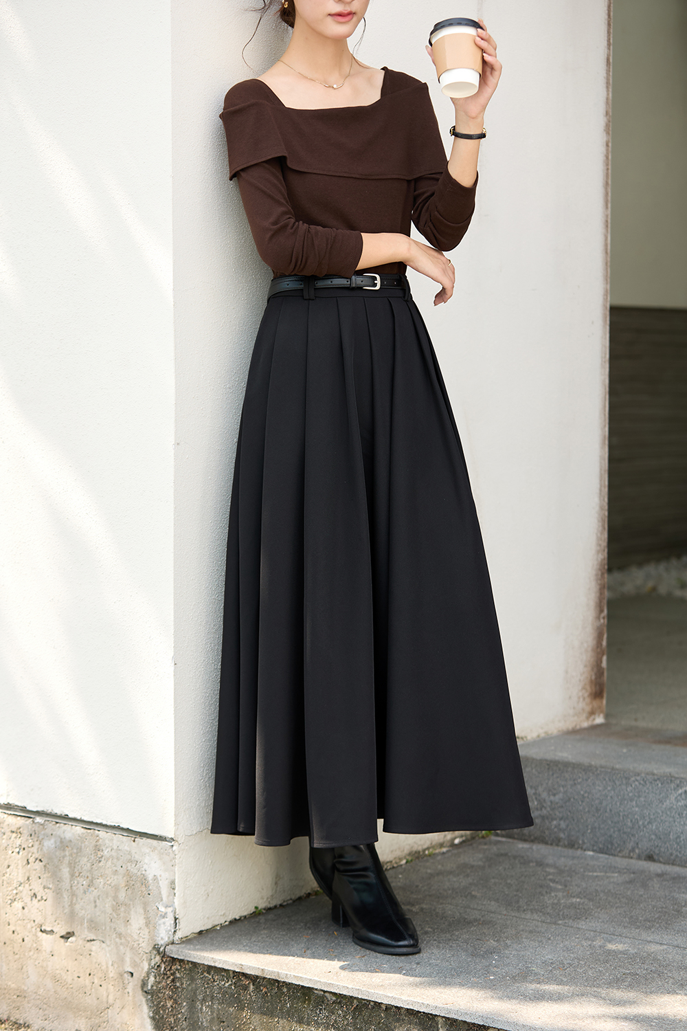 Tailored Pleated Midi Skirt