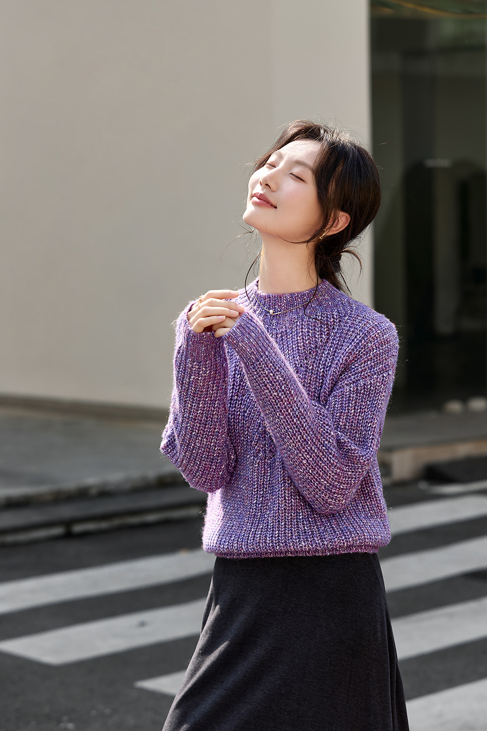 Purple French Cut-Out Crewneck Sweater