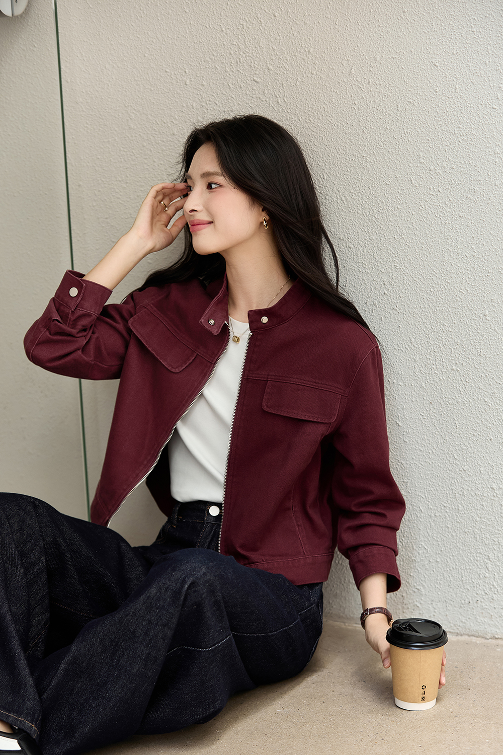 Red Vintage Washed Denim Jacket