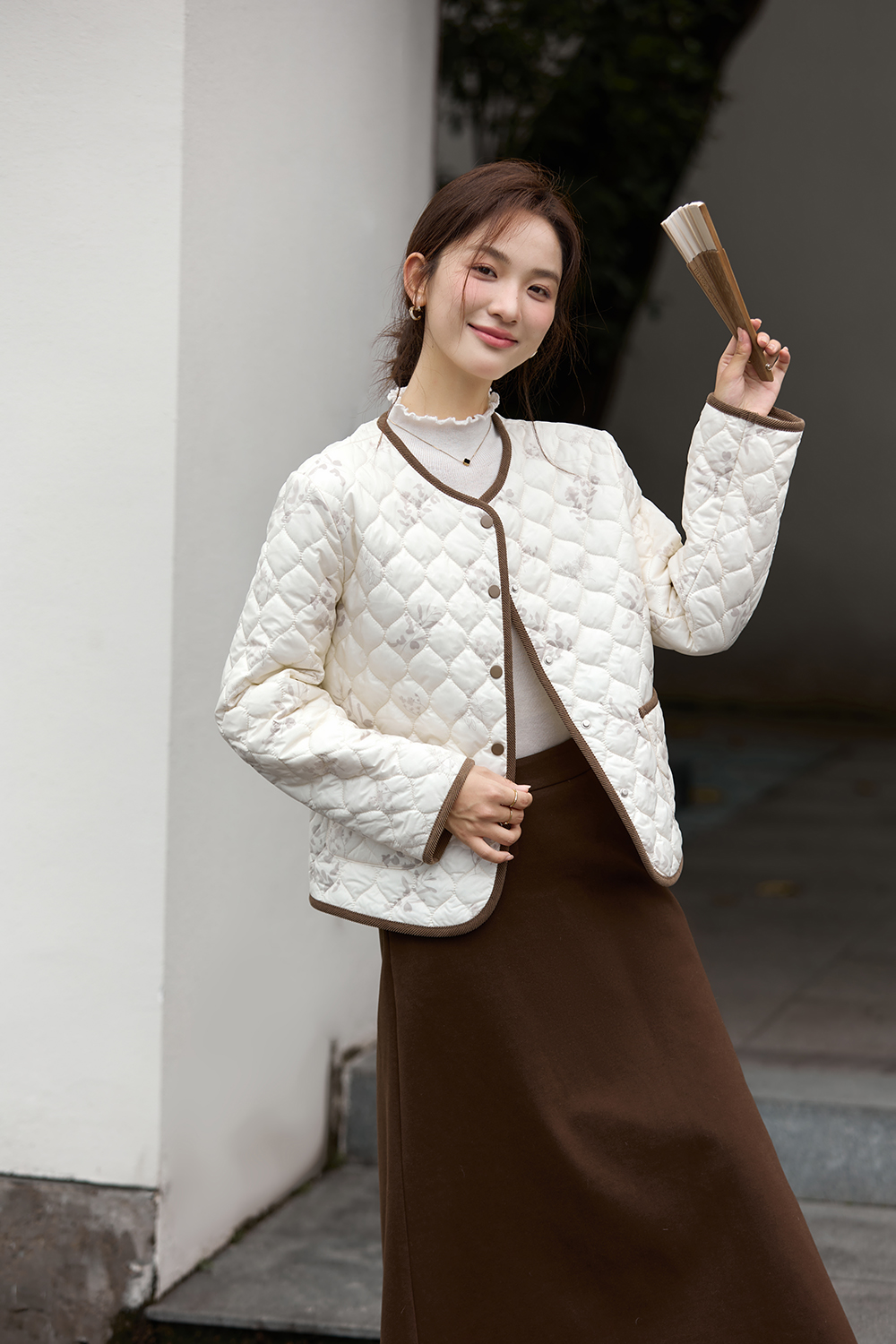 Apricot Printed Short Cotton Padded Jacket