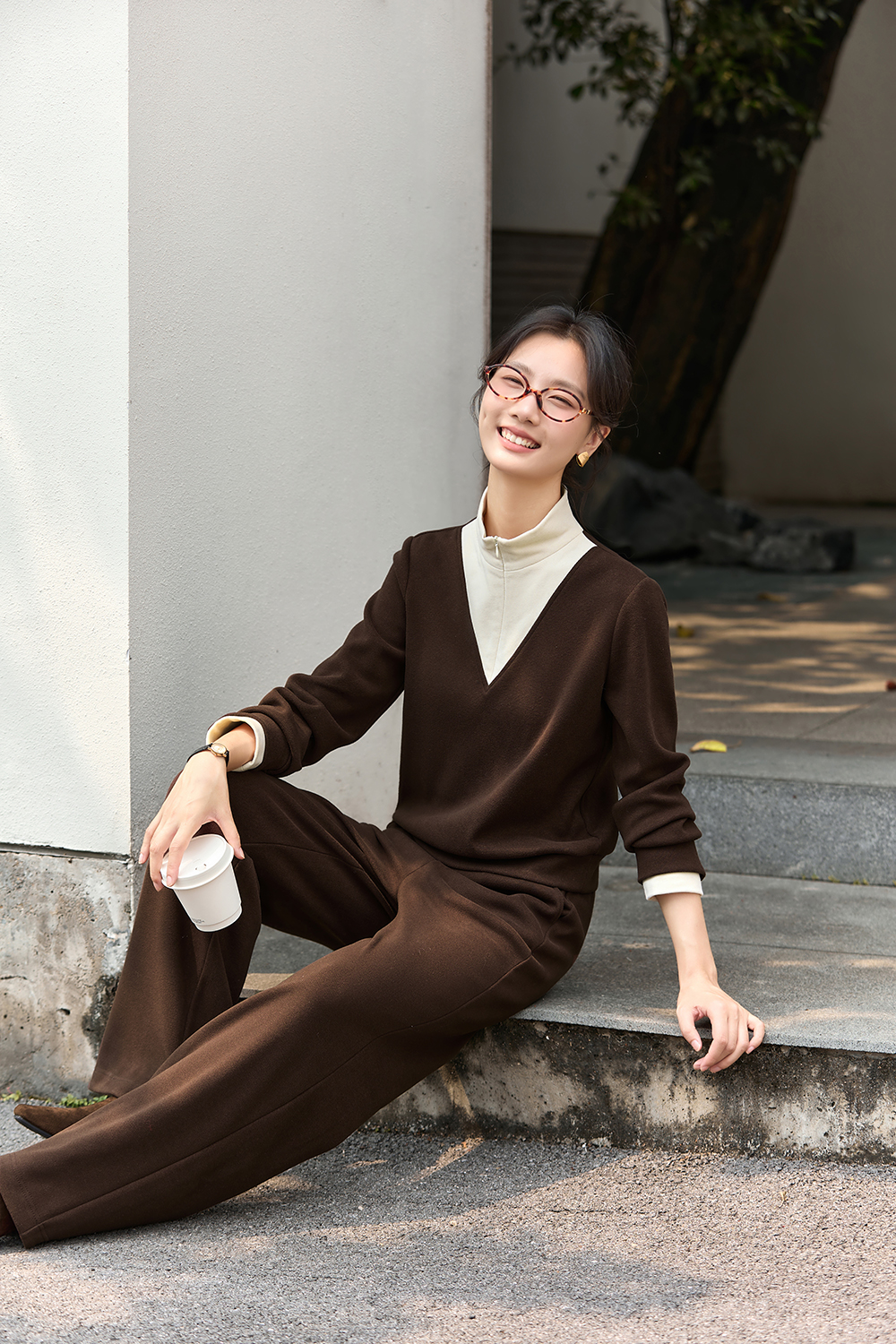 Brown Fake Two-Piece Set