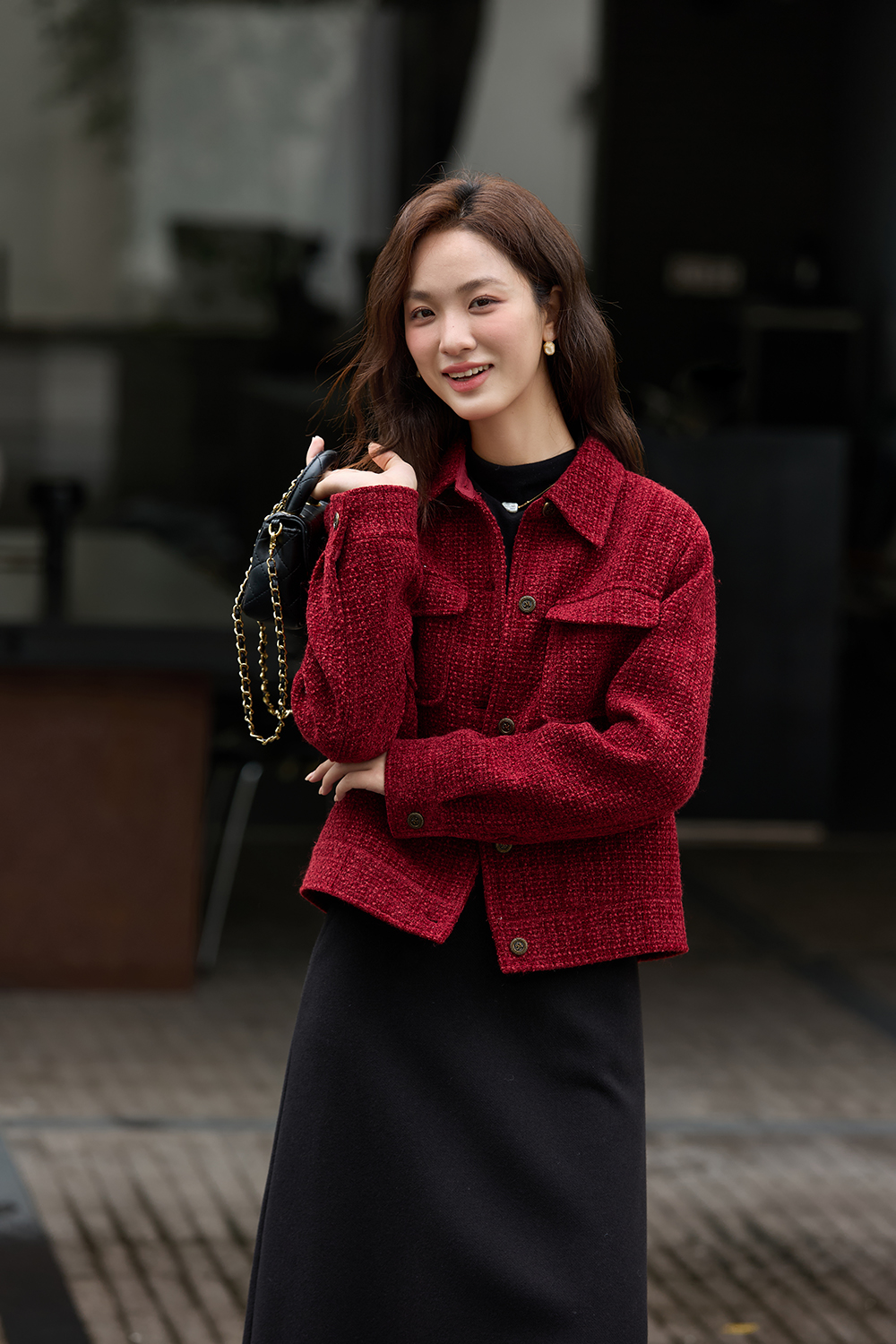 Red Lapel Short Wool Blend Jacket